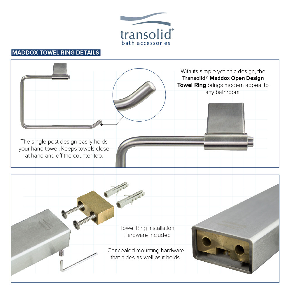 5-Piece Bathroom Accessory Kit Including a robe hook, a toilet paper holder, a towel ring, a 24-in towel bar, and a 16-in shelf with soap dish, in Brushed Stainless