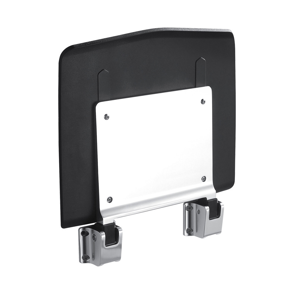 3-Piece Bathroom Safety Accessory Kit Including a fold-up shower seat, a 16-in grab bar, and a 12-in grab bar, in Black/Brushed Stainless