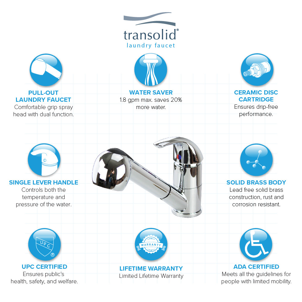 Single Lever Laundry Faucet with pull-out spray. Polished chrome.