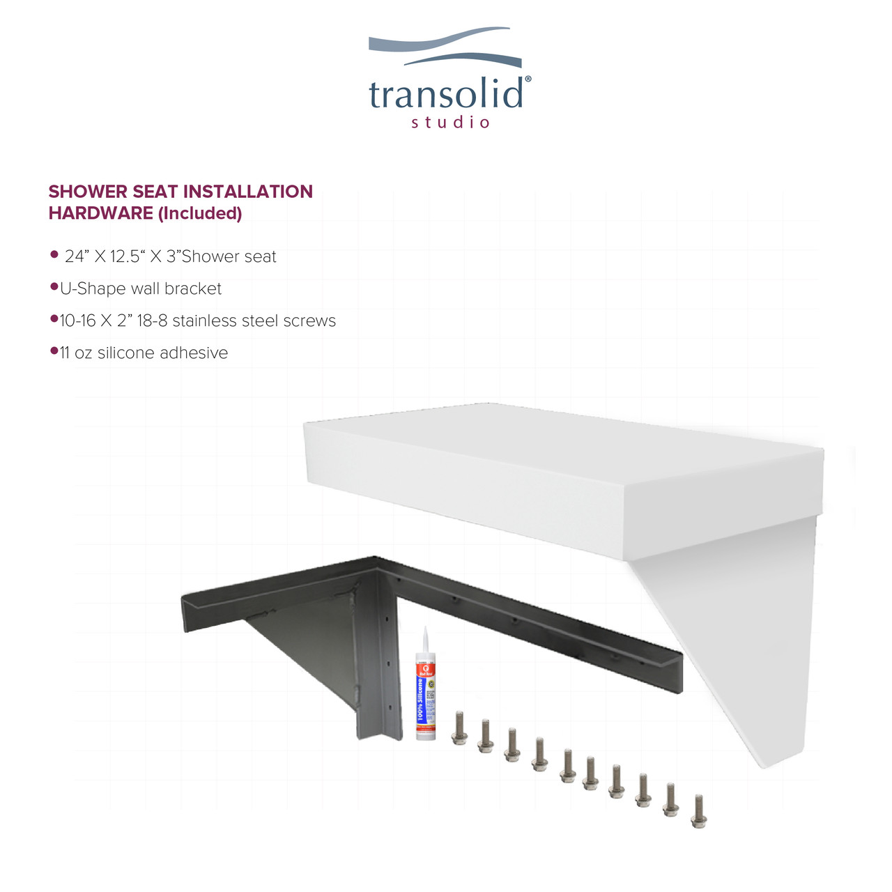 Transolid Studio Rectangular Shower Seat in White