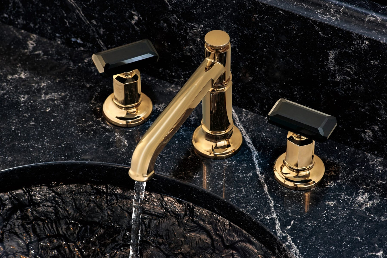 Black Crystal Knob Widespread Handle Kit in Polished Gold
