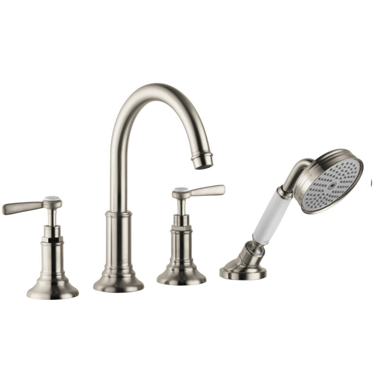 Axor 16555821 4-Hole Roman Tub Set Trim with Lever Handles and Handshower in Brushed Nickel