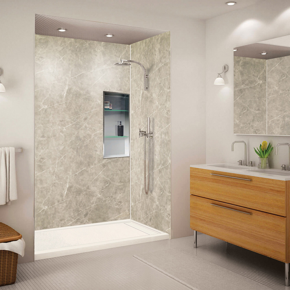 Transolid FLU6030R-32 Linear 60-in W x 30-in L Rectangular Alcove Concealed End Drain Shower Base with Right Hand Drain in Cameo