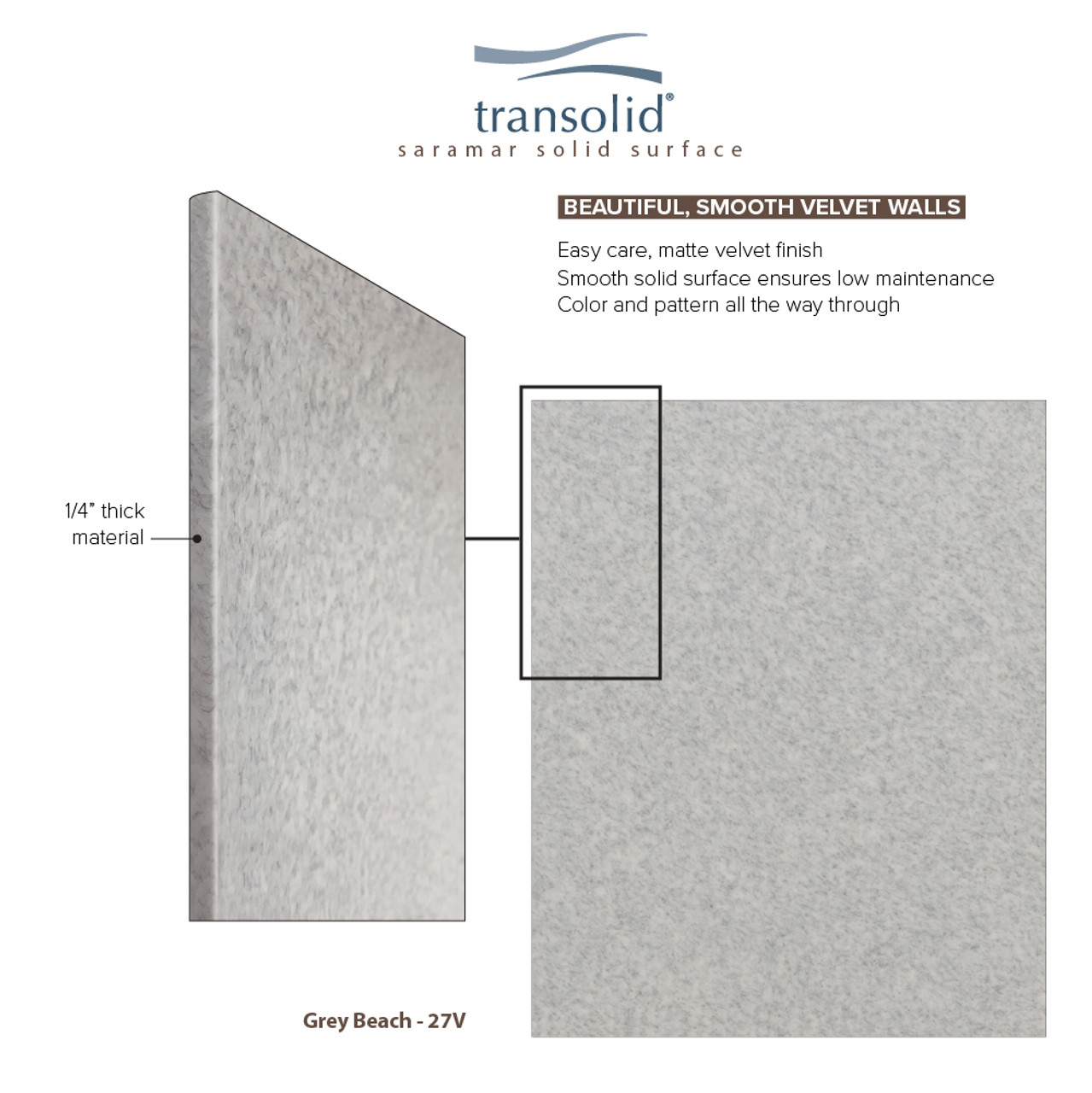 Transolid SWK483696-27V SaraMar 48-in x 36-in x 96-in Glue to Wall 3-Piece Shower Wall Trimmable Kit, Grey Beach Velvet