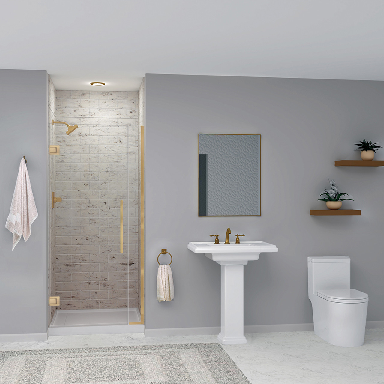 Transolid SWKX36368412-49 SaraMar 36-in x 36-in x 96-in Glue to Wall 6-Piece Shower Wall Trimmable Kit with Extension, Sand Creme