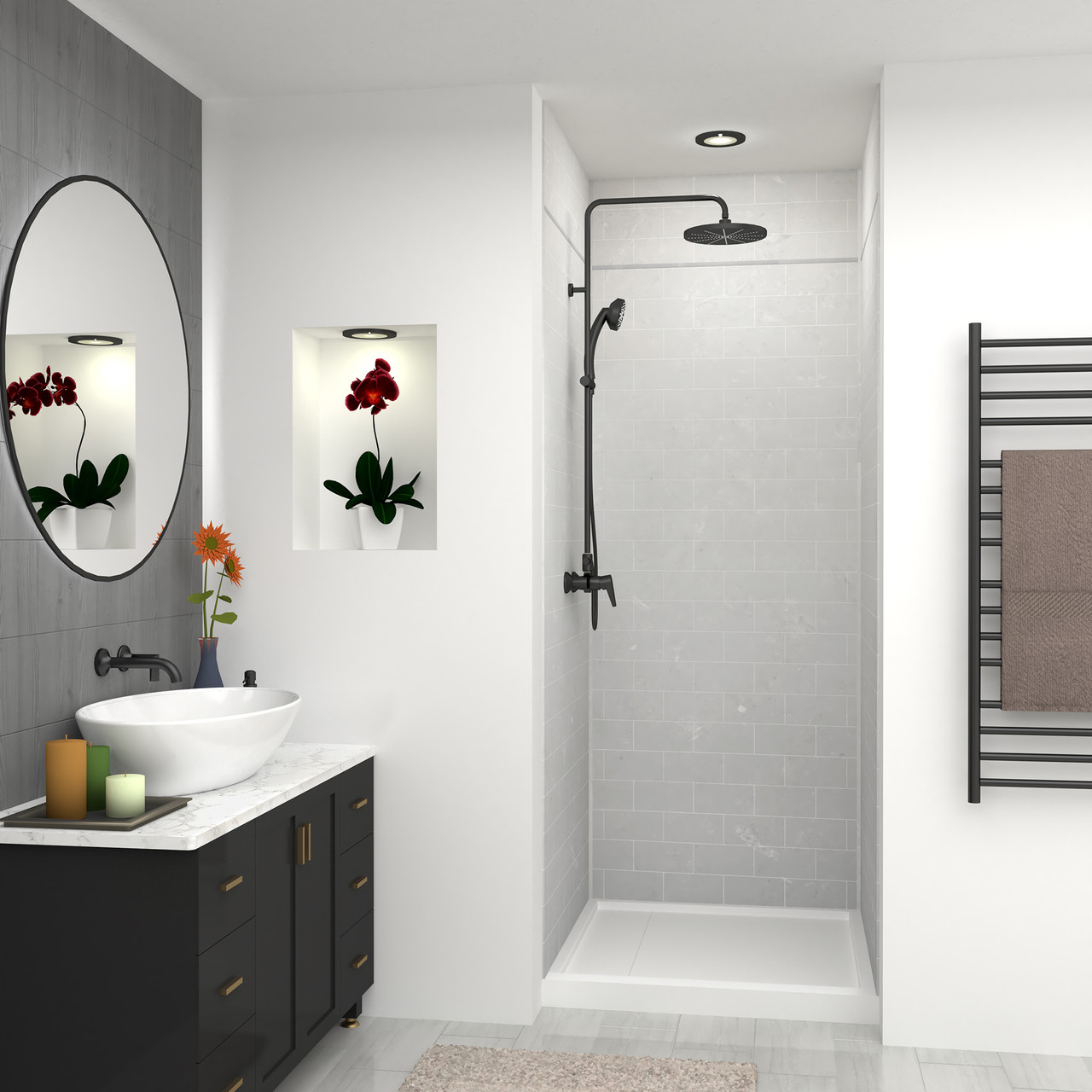 Transolid SWKX36368412-50 SaraMar 36-in x 36-in x 96-in Glue to Wall 6-Piece Shower Wall Trimmable Kit with Extension, Lunar