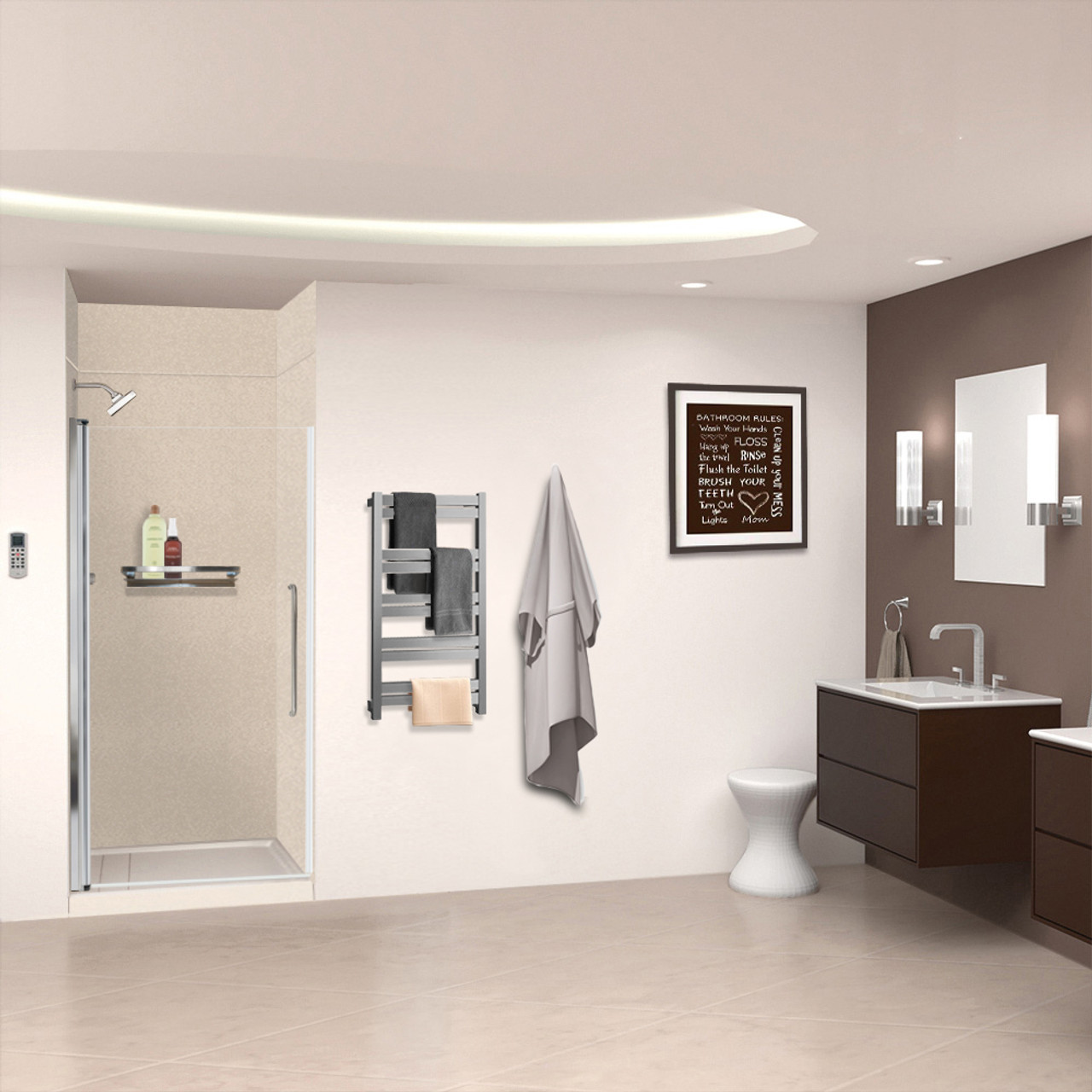 Transolid SWKX36368412-28V SaraMar 36-in x 36-in x 96-in Glue to Wall 6-Piece Shower Wall Trimmable Kit with Extension, Cashew Velvet