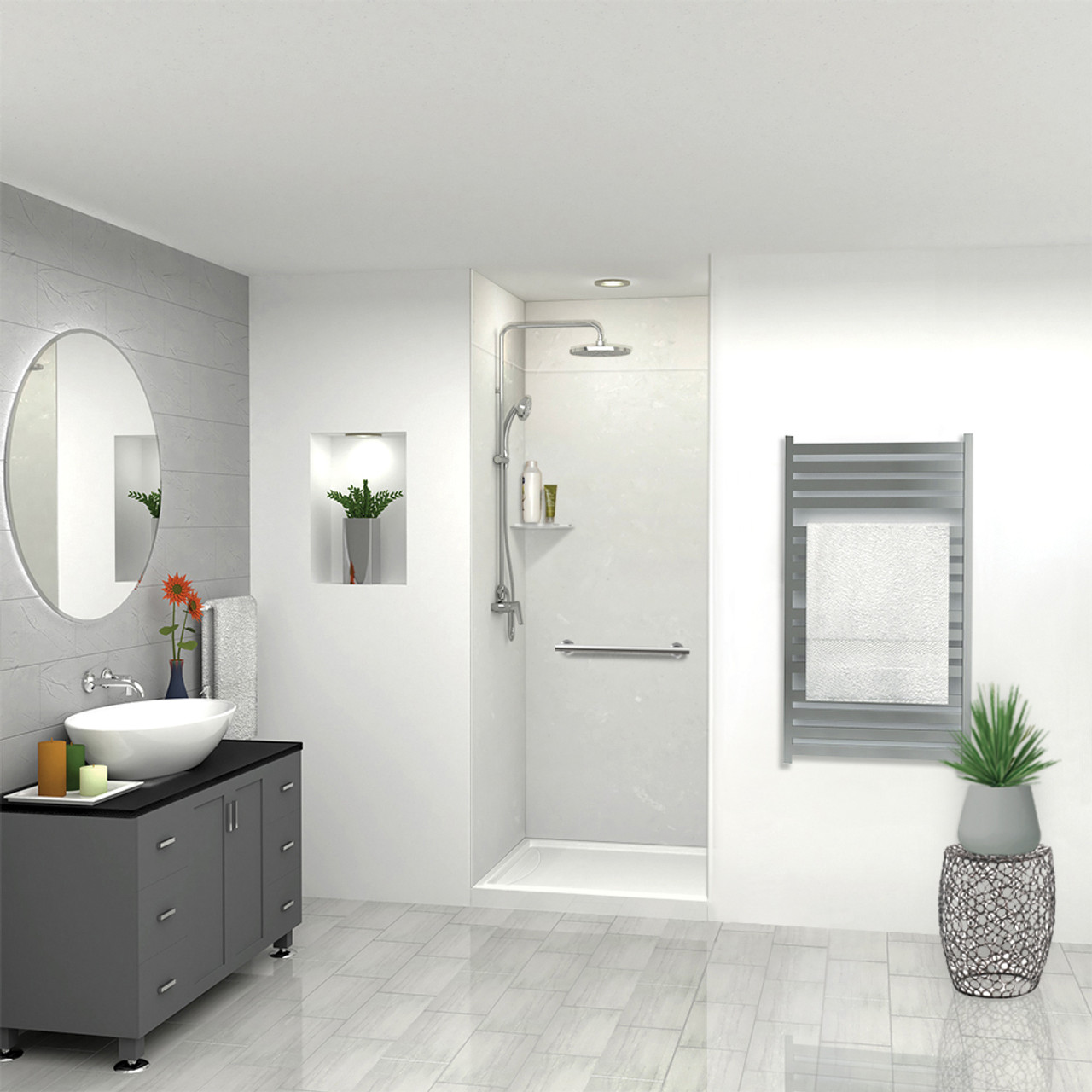 Transolid SWKX36368412-50V SaraMar 36-in x 36-in x 96-in Glue to Wall 6-Piece Shower Wall Trimmable Kit with Extension, Lunar Velvet