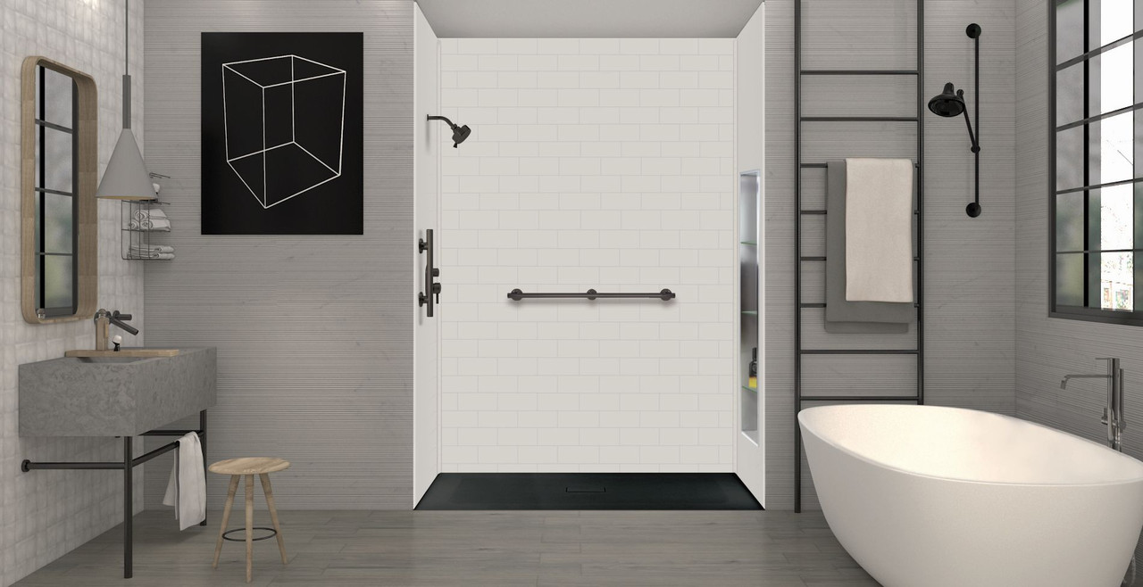 Transolid FZS6340C-09 Trimslate 63-in x 40-in Zero Threshold Shower Base with Center Drain, Black