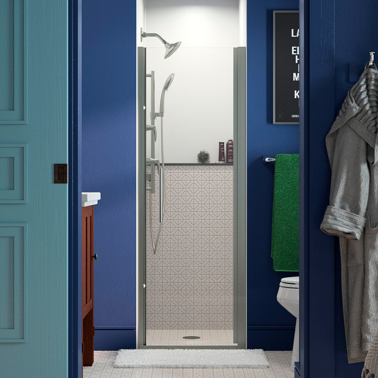 Sterling 5698-24N-G05 Finesse Peak headerless frameless pivot shower door 25-1/2 in. max opening x 67 in. H with nickel frame finish and smooth/clear glass texture
