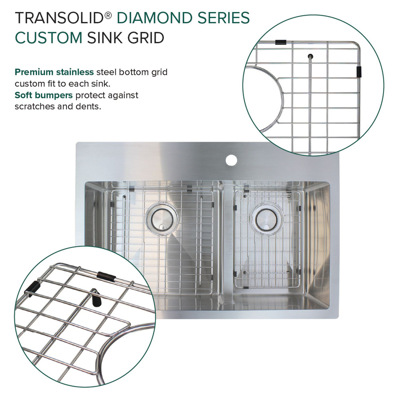 Diamond Sink Kit with 60/40 Double Bowls, Micro Dual Mount Installation, 3 Pre-Drilled Holes, Magnetic Accessories Kit, and Drain Kit