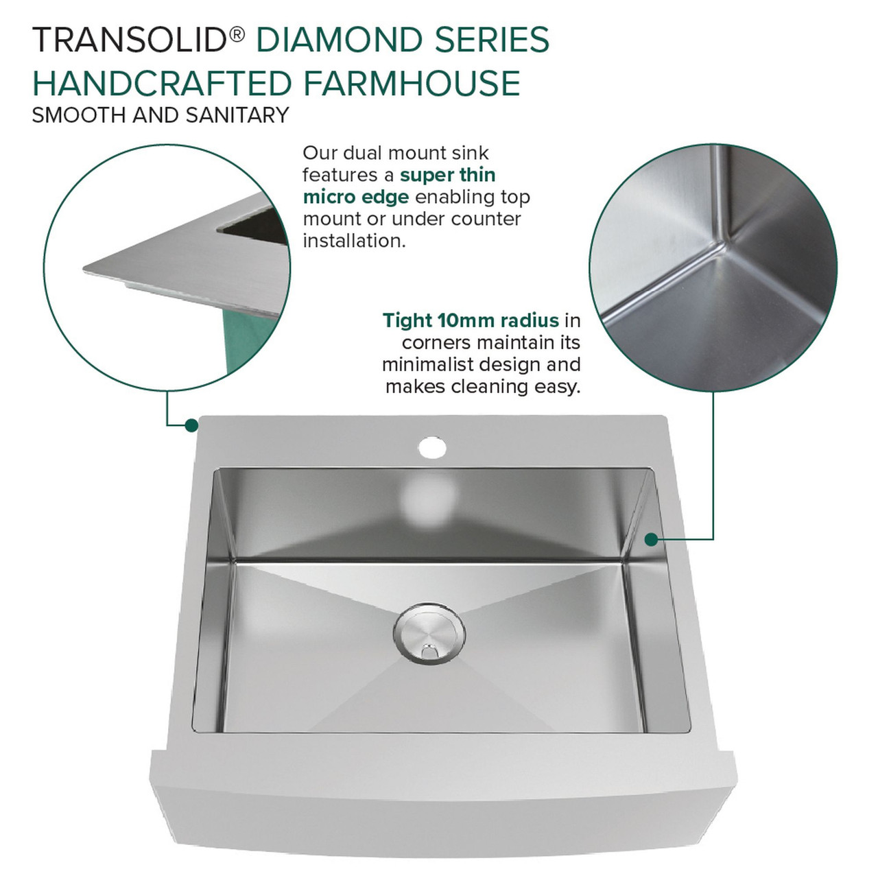 Diamond Sink Kit with Farmhouse Style Single Bowl, 4 Pre-Drilled Holes, Magnetic Accessories Kit, and Drain Kit