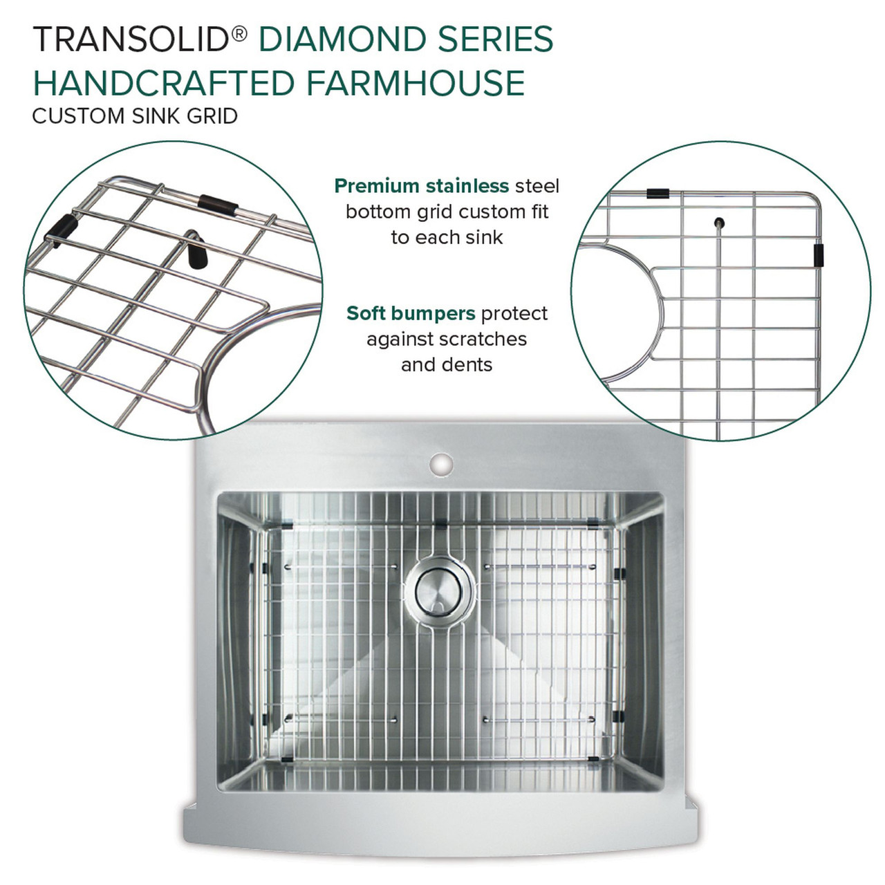 Transolid KKM-DTSSF302510-ML2 Diamond Sink Kit with Farmhouse Style Single Bowl, 2 Pre-Drilled Holes, Magnetic Accessories Kit, and Drain Kit