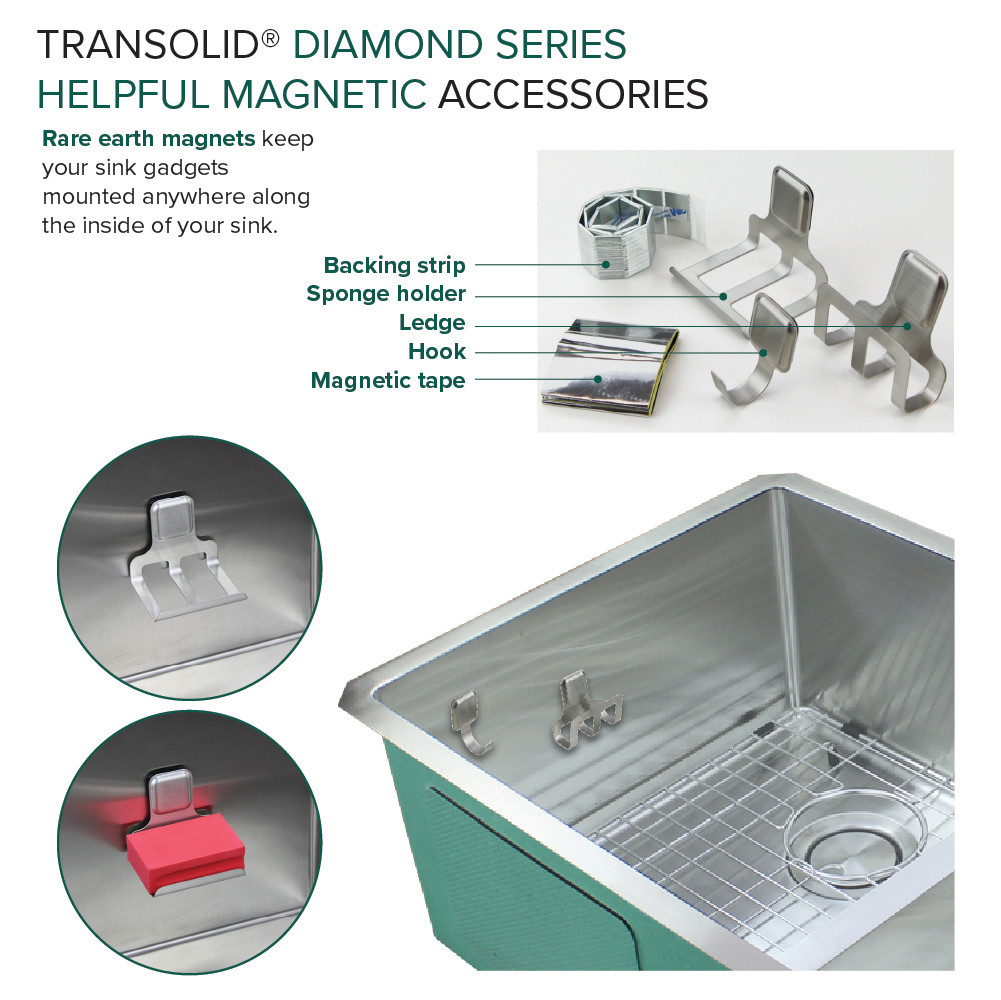 Diamond Sink Kit with Farmhouse Style Single Bowl, 2 Pre-Drilled Holes, Magnetic Accessories Kit, and Drain Kit