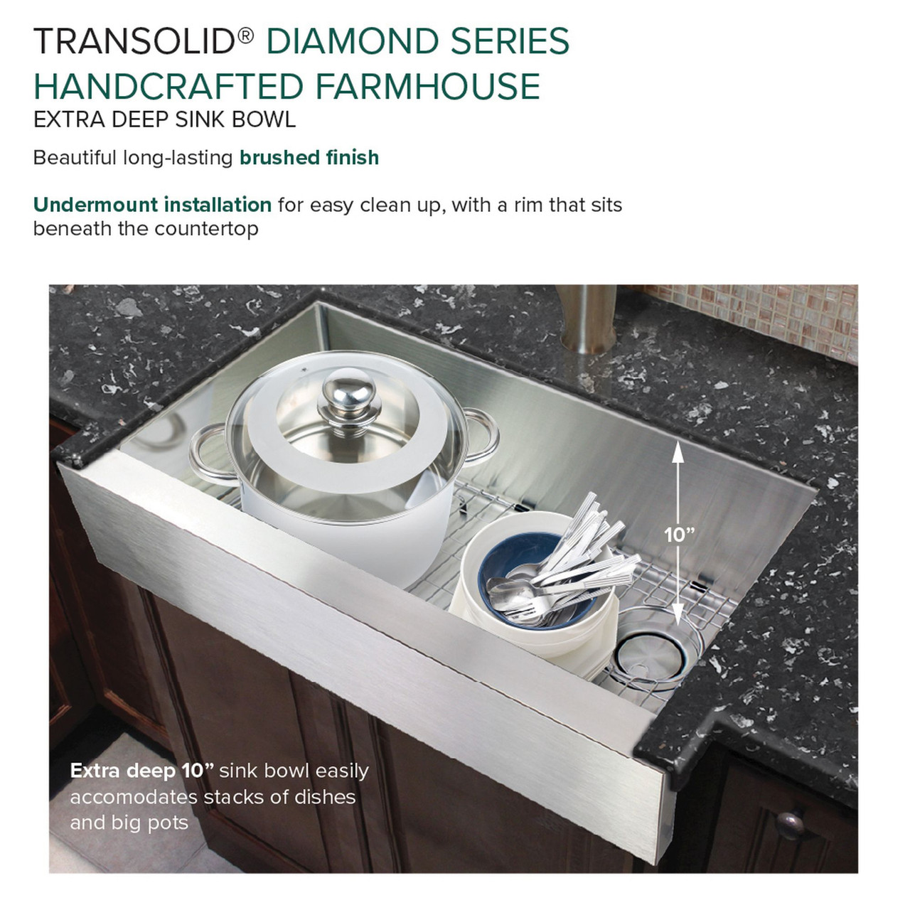 Diamond Sink Kit with Farmhoue Style Super Single Bowl, Magnetic Accessories Kit, and Drain Kit
