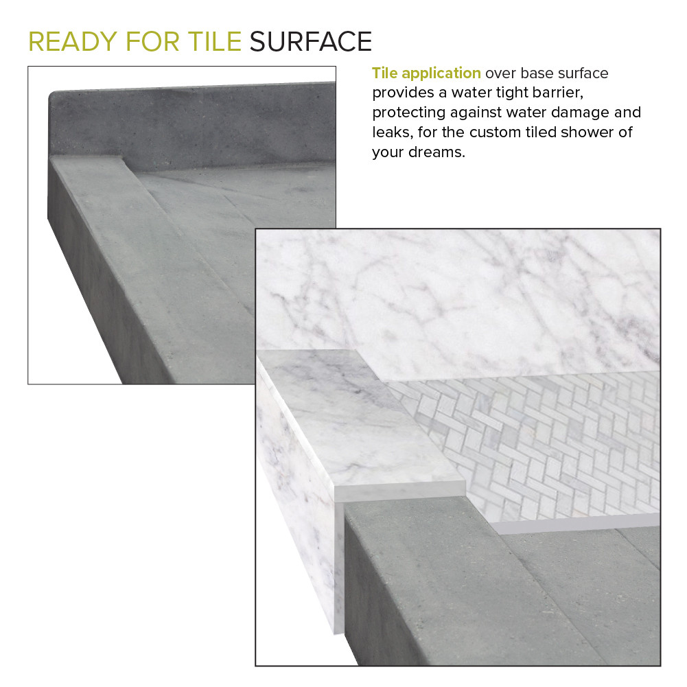 Ready to Tile 60-in Long x 36-in Wide Shower Base with Center Drain in Dark Grey