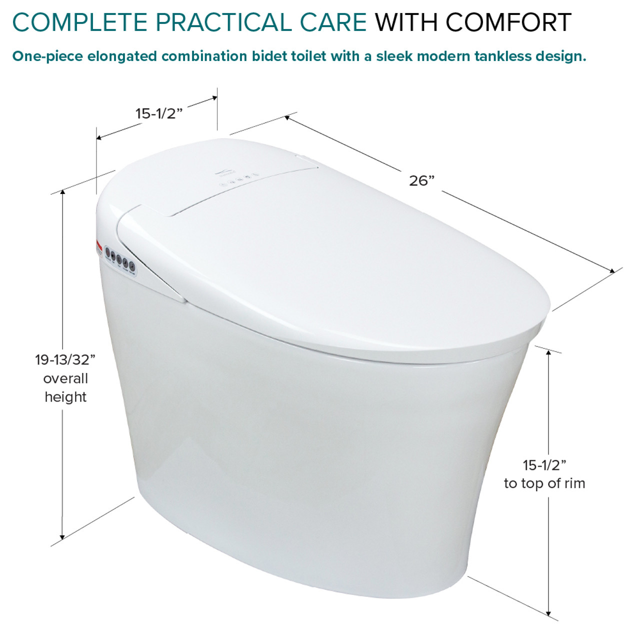Transolid Rosemary 1-Piece 0.8/1.28 GPF Dual Flush Elongated Bidet Toilet in White