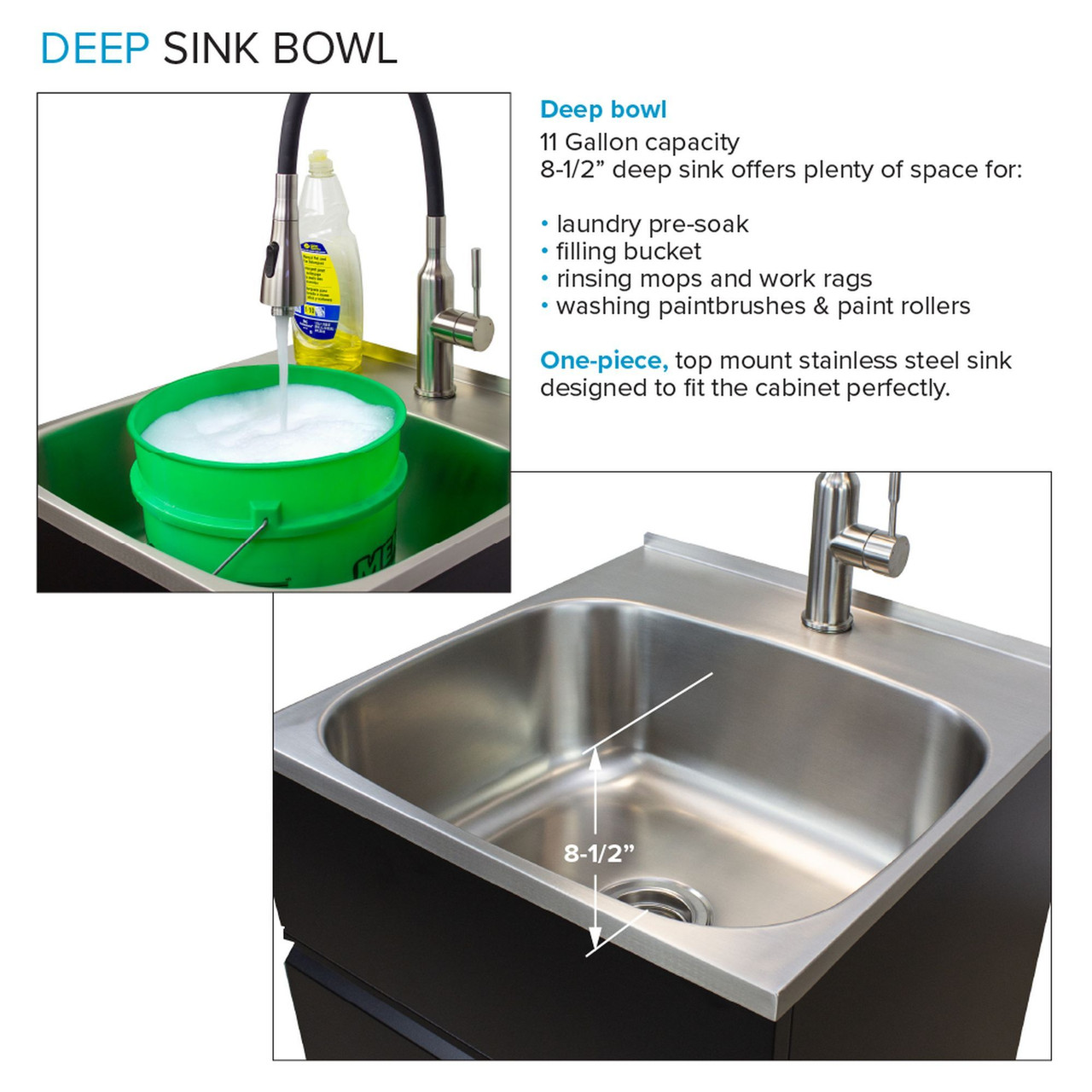 All-in-One 22-in x 22-in x 35-in Metal Undermount Laundry/Utility Sink and Cabinet in Matte Black