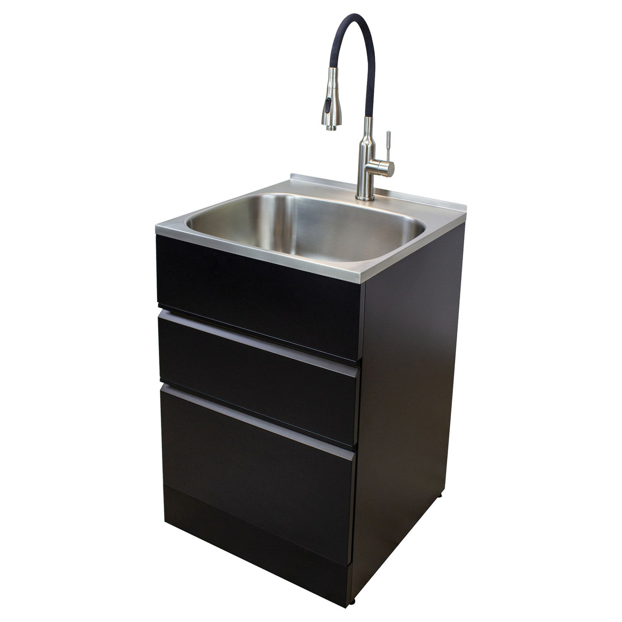 All-in-One 22-in x 22-in x 35-in Metal Undermount Laundry/Utility Sink and Cabinet in Matte Black