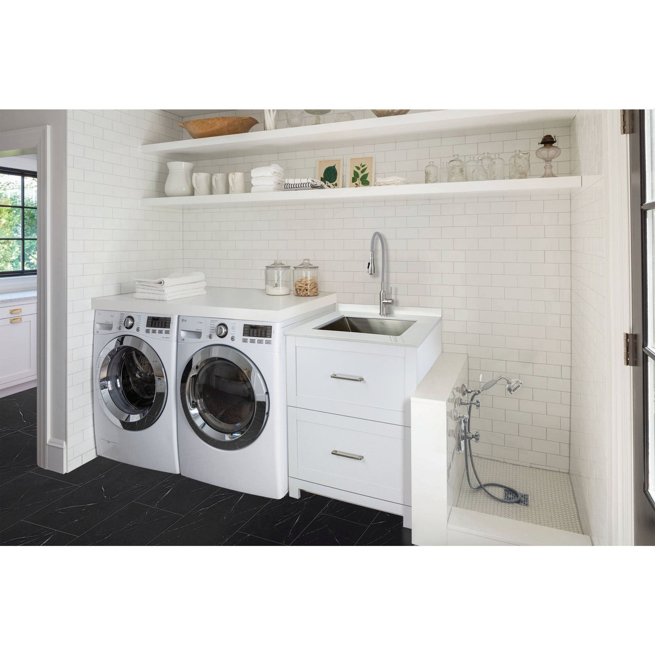 All-in-One 29-in x 25.5-in Quartz Undermount Laundry/Utility Sink and Cabinet with Faucet in Matte White