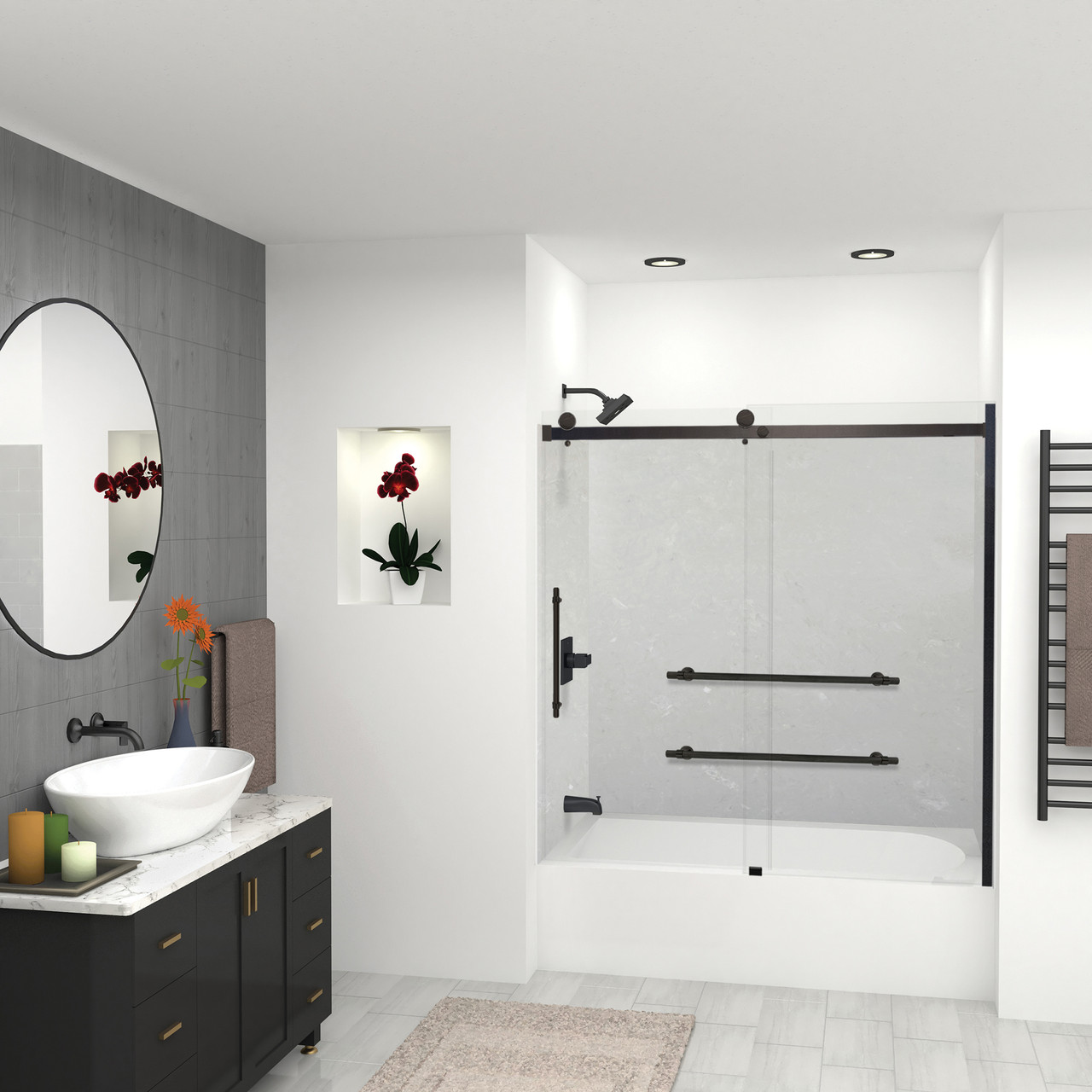 Transolid SWK603660-50V SaraMar 60-in x 36-in x 60-in Glue to Wall 3-Piece Shower Wall Trimmable Kit, Lunar Velvet