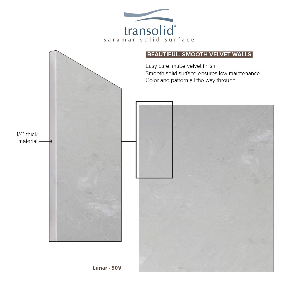 SWK603660-50V SaraMar 60-in x 36-in x 60-in Glue to Wall 3-Piece Shower Wall Trimmable Kit, Lunar Velvet