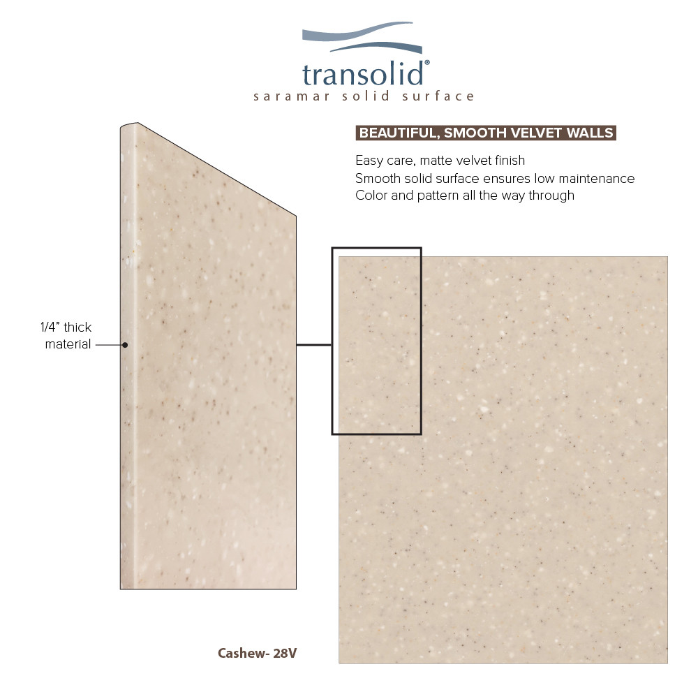 SWK603672-28V SaraMar 60-in x 36-in x 72-in Glue to Wall 3-Piece Shower Wall Trimmable Kit, Cashew Velvet