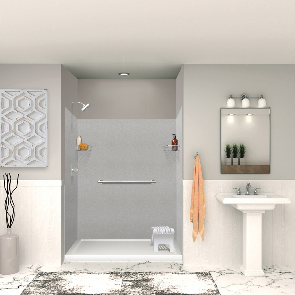 SWK603672-27V SaraMar 60-in x 36-in x 72-in Glue to Wall 3-Piece Shower Wall Trimmable Kit, Grey Beach Velvet