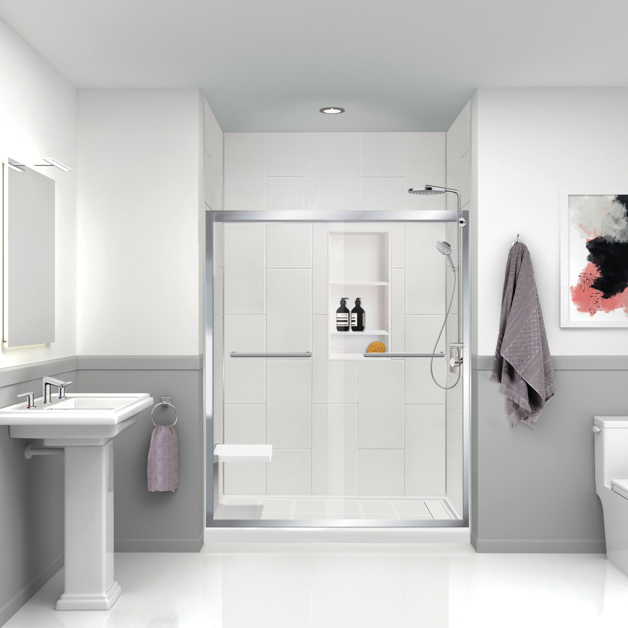 Transolid Prodigy PWKX60367224-231 60" x 36" x 96-in Glue to Wall 6-Piece Shower Wall Trimmable Kit 12" x 24" Vertical Tile, in White