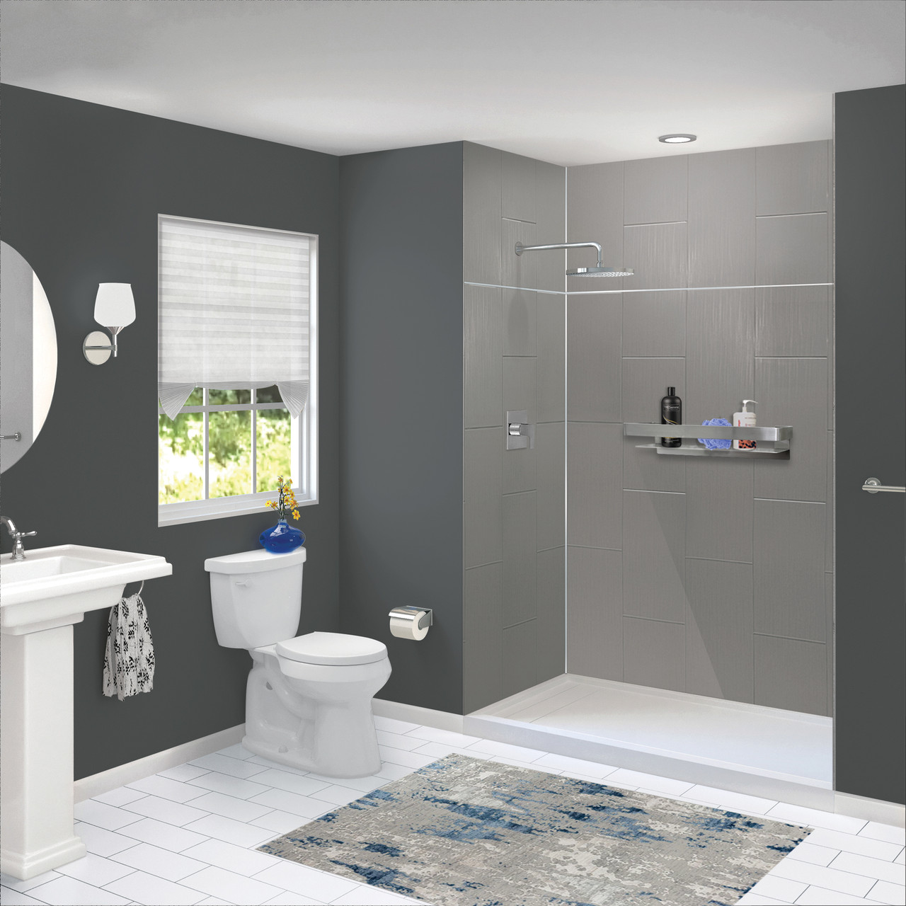 Transolid Prodigy PWKX60367224-240 60" x 36" x 96-in Glue to Wall 6-Piece Shower Wall Trimmable Kit 12" x 24" Vertical Tile, in Dark Grey