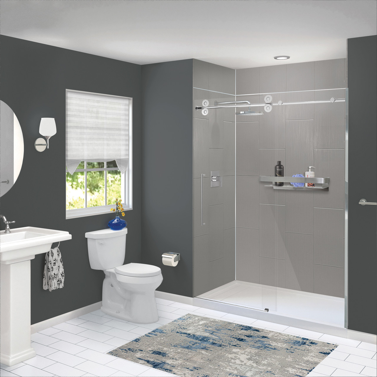 Transolid Prodigy PWKX60368412-240 60" x 36" x 96-in Glue to Wall 6-Piece Shower Wall Trimmable Kit 12" x 24" Vertical Tile, in Dark Grey