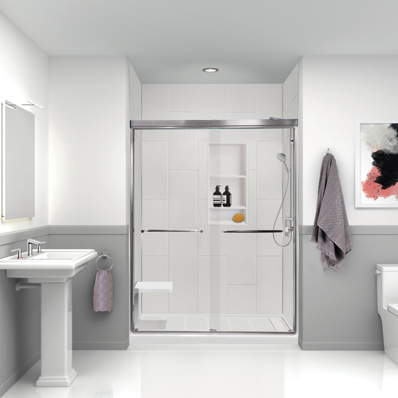 Transolid Prodigy PWK603696-231 60" x 36" x 96" Glue to Wall 3-Piece Shower Wall Trimmable Kit 12" x 24" Vertical Tile, in White