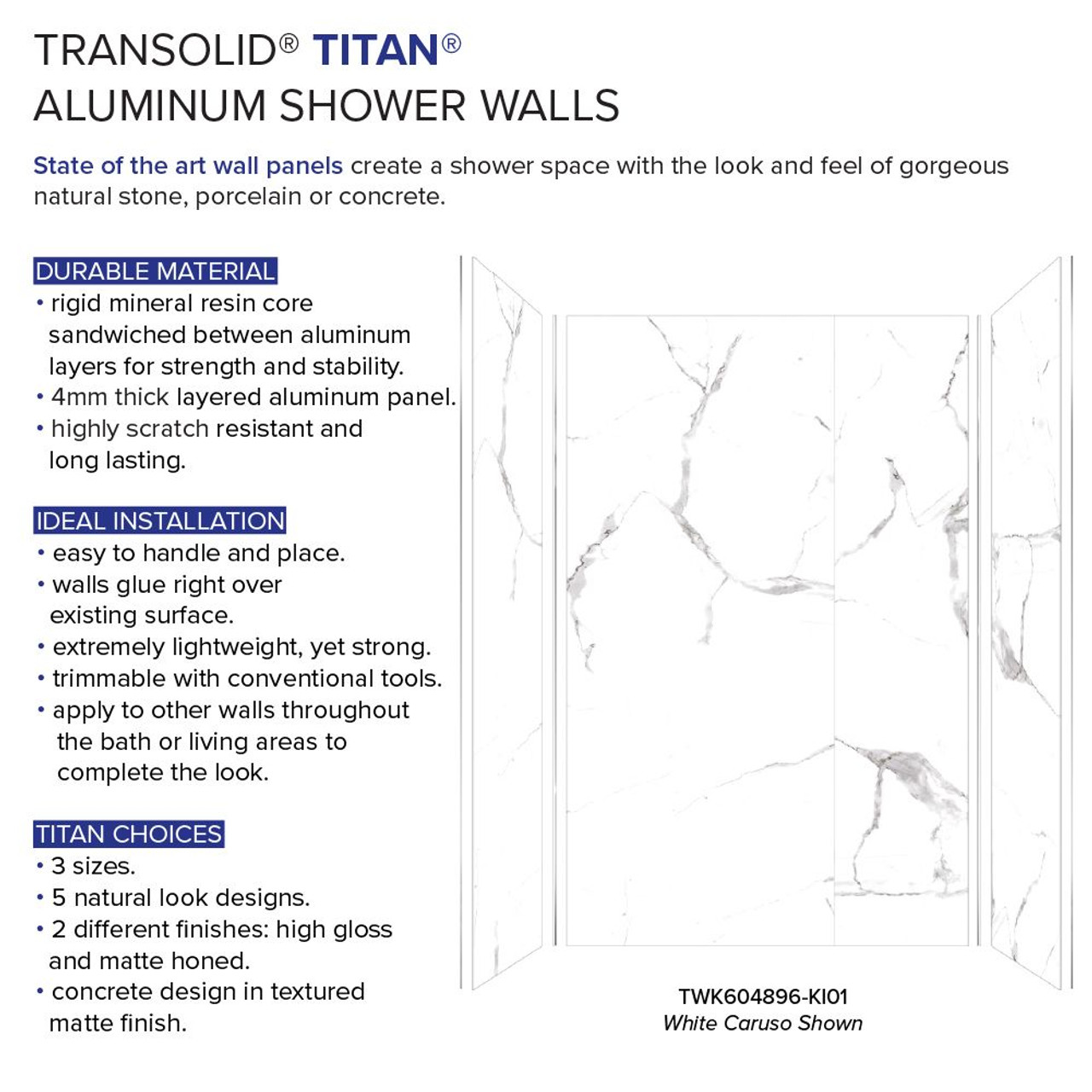 Transolid TWK604896-KI01G Titan Shower Wall Trimmable Kit