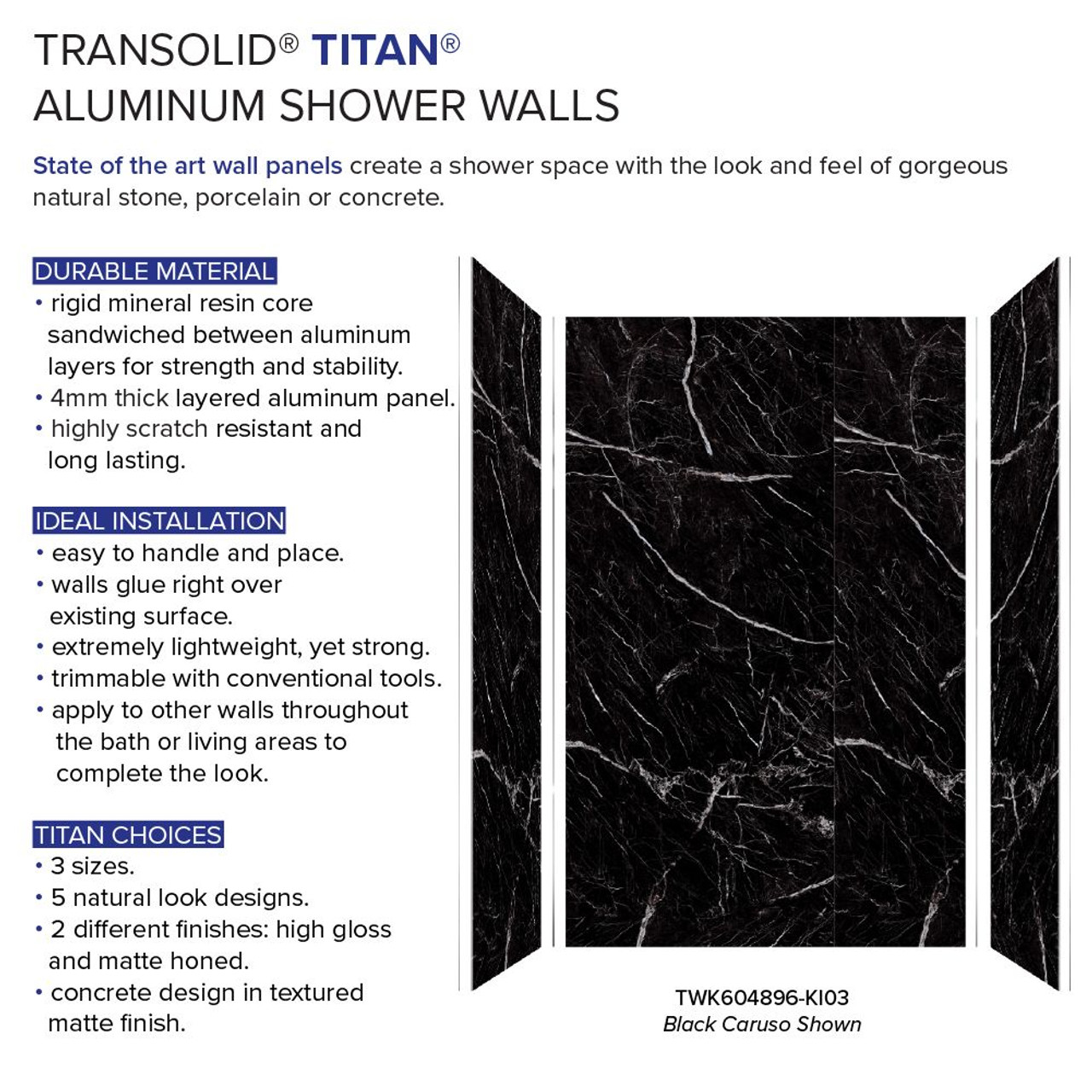 Transolid TWK604896-KI03G Titan Shower Wall Trimmable Kit