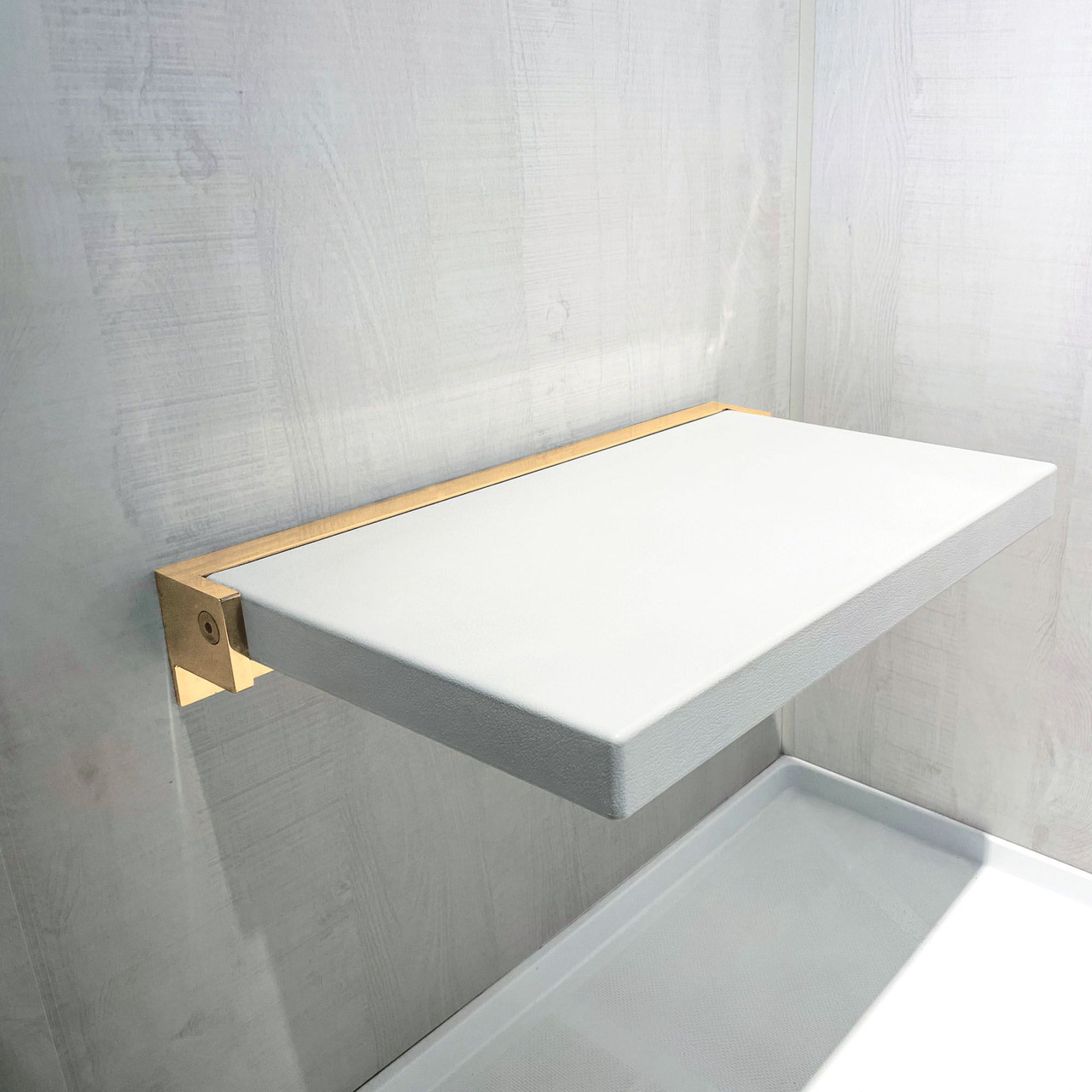 PPS1420UP-01CB 14-in x 20-in Flip Up Shower Seat, White and Champagne Bronze
