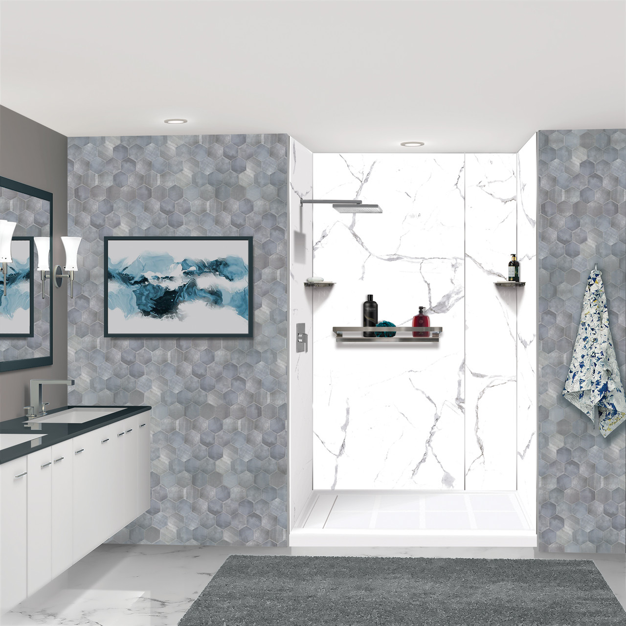 K-J30-SSC-BS Transolid K-J30-SSC-BS Jocelyn Grab Bar Shelf and Corner Shower Shelf Kit; Brushed Stainless