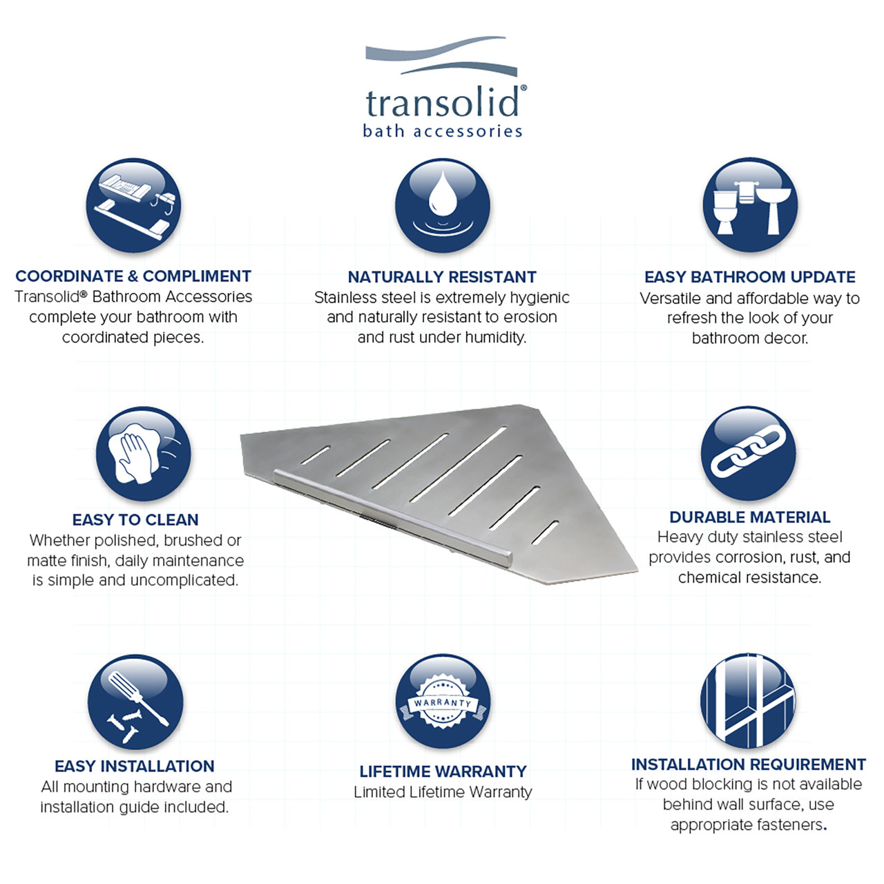 Transolid K-SS17-SSC-BS Transolid K-SS17-SSC-BS Shower Shelf Kit; Brushed Stainless