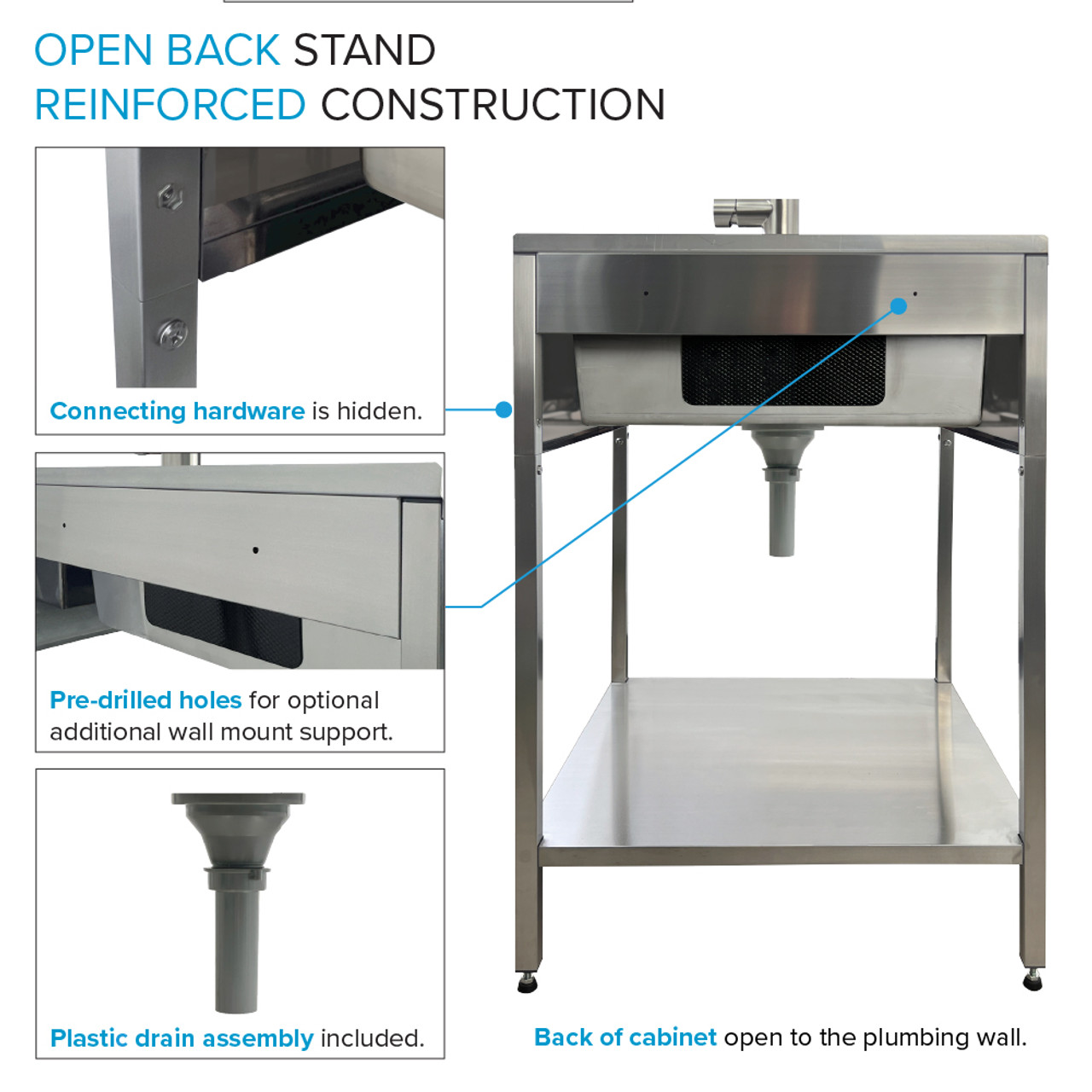 Transolid EWS-2422S 24-in W x 22.1-in D x 35.2-in H Stainless Steel Laundry Sink and Wash Stand, Brushed Stainless