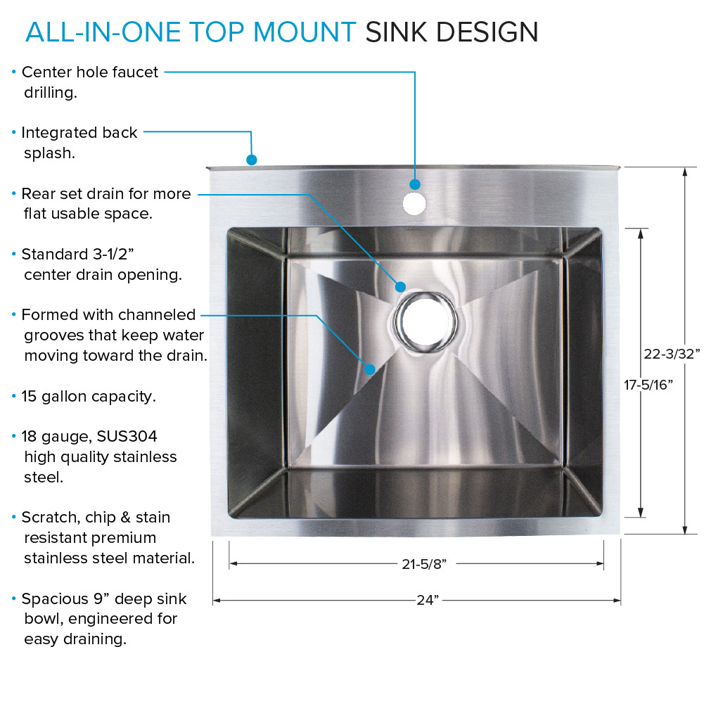 EWS-2422S 24-in W x 22.1-in D x 35.2-in H Stainless Steel Laundry Sink and Wash Stand, Brushed Stainless