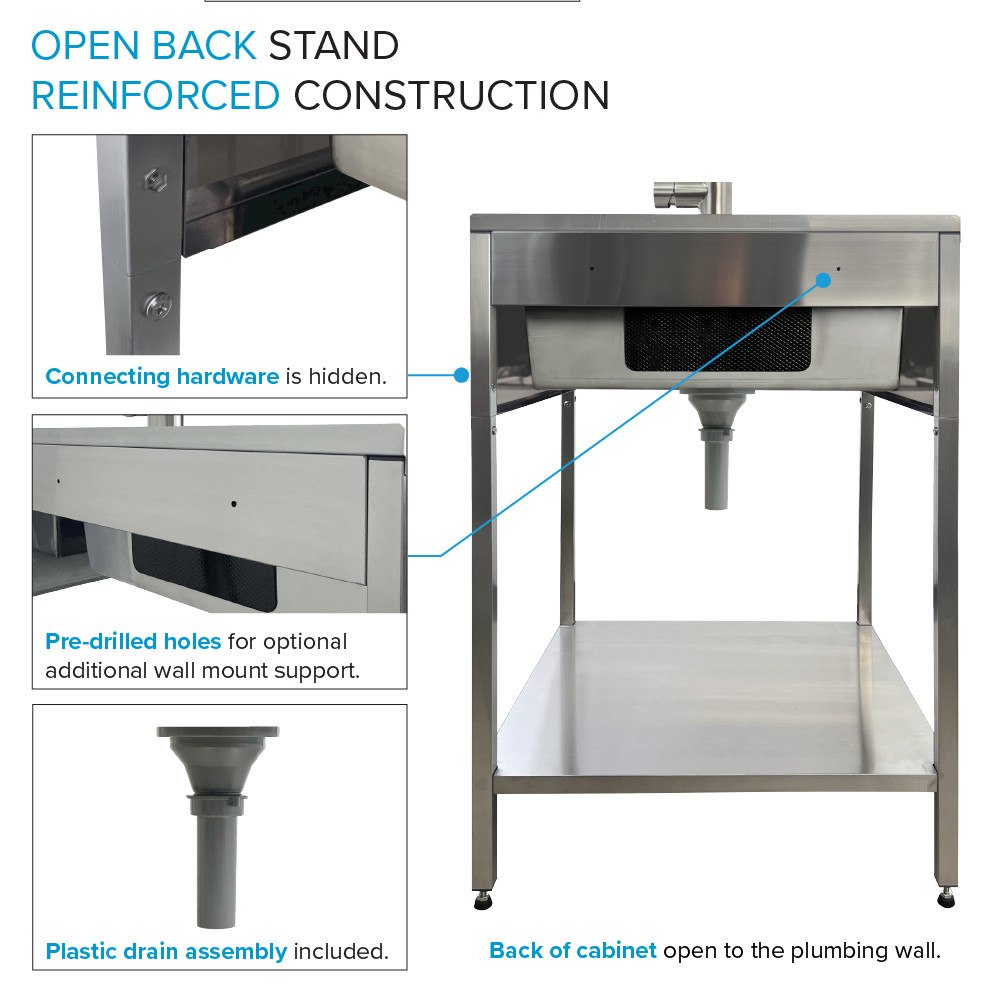 EWS-2422S 24-in W x 22.1-in D x 35.2-in H Stainless Steel Laundry Sink and Wash Stand, Brushed Stainless