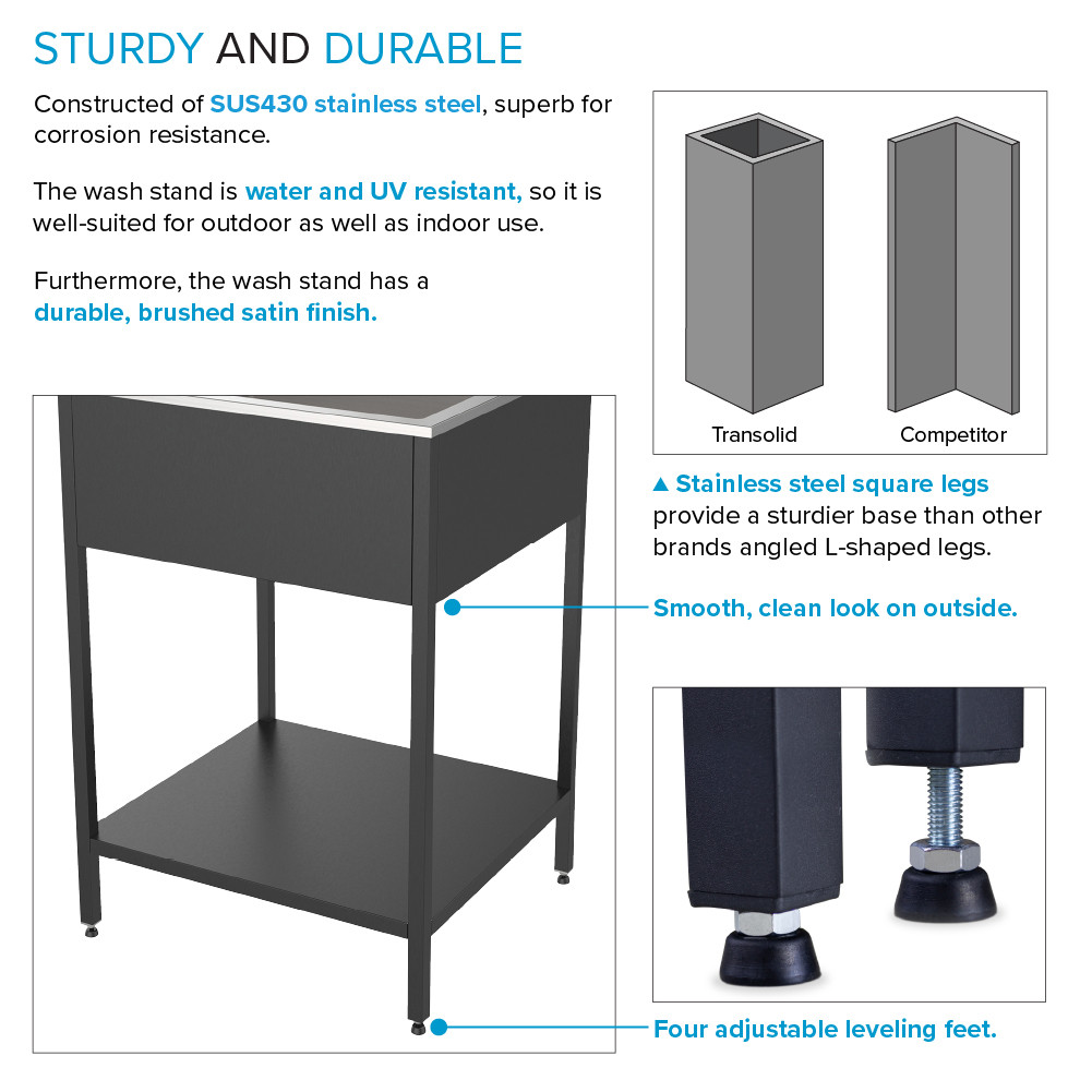 EWS-2422S-MB  24-in W x 22.1-in D x 35.2-in H Stainless Steel Laundry Sink and Wash Stand, Matte Black
