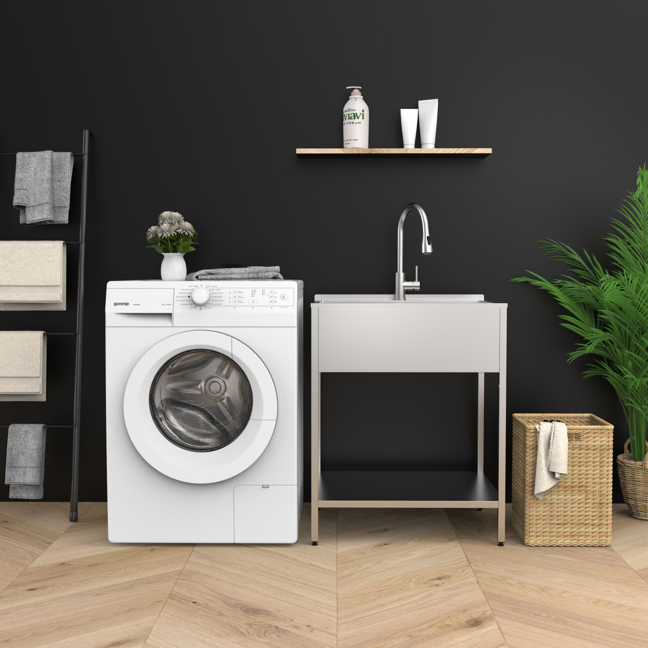 Transolid EWS-2822S 28-in W x 22.1-in D x 35.2-in H Stainless Steel Laundry Sink and Wash Stand, Brushed Stainless