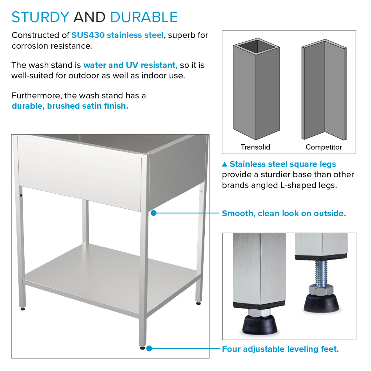 Transolid EWS-2822S 28-in W x 22.1-in D x 35.2-in H Stainless Steel Laundry Sink and Wash Stand, Brushed Stainless