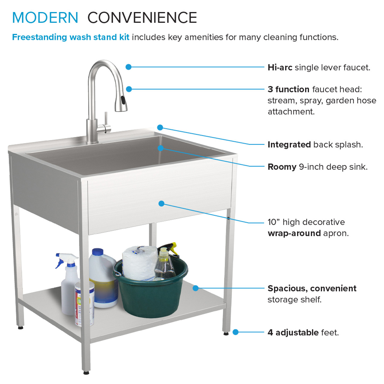 Transolid EWS-2822S 28-in W x 22.1-in D x 35.2-in H Stainless Steel Laundry Sink and Wash Stand, Brushed Stainless