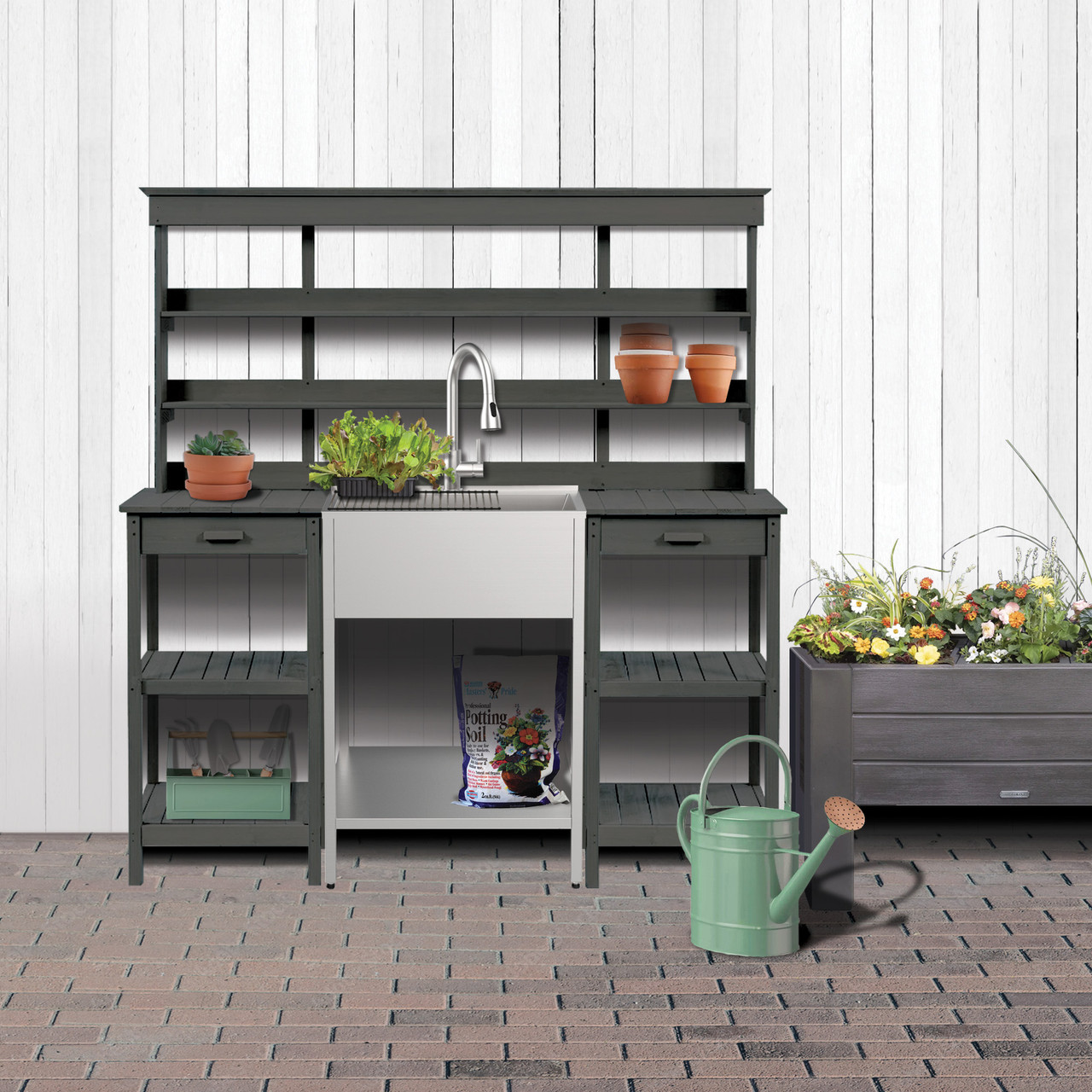 K-EWS-2422S 24-in W x 22.1-in D x 35.2-in H Laundry Sink/Wash Stand All-in-One Kit, Brushed Stainless