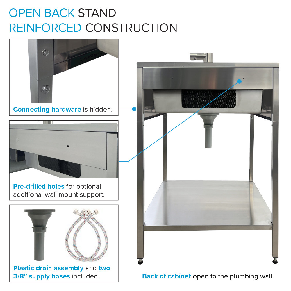 K-EWS-2422S 24-in W x 22.1-in D x 35.2-in H Laundry Sink/Wash Stand All-in-One Kit, Brushed Stainless