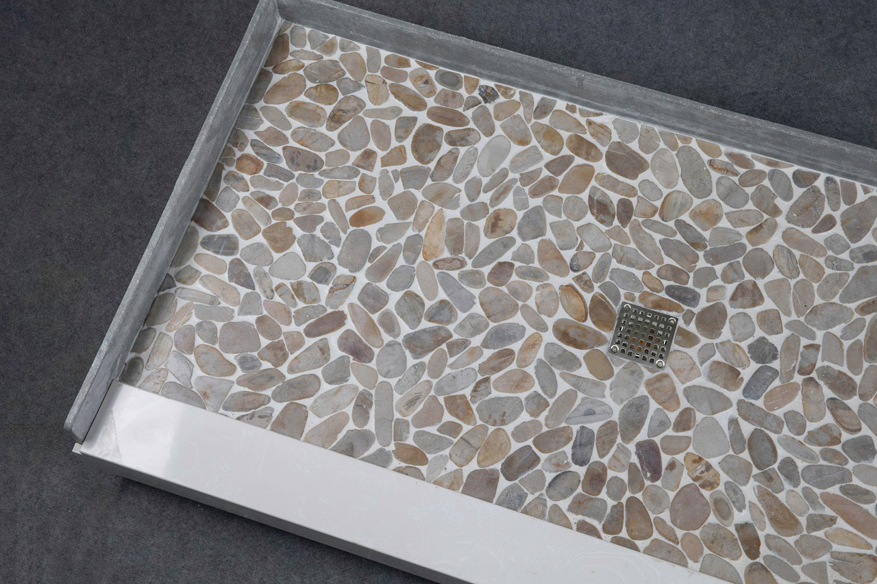 Transolid FPT6032C-PC 60-in x 32-in Pre-Tiled Shower Base with Center Drain in Pebble Creme