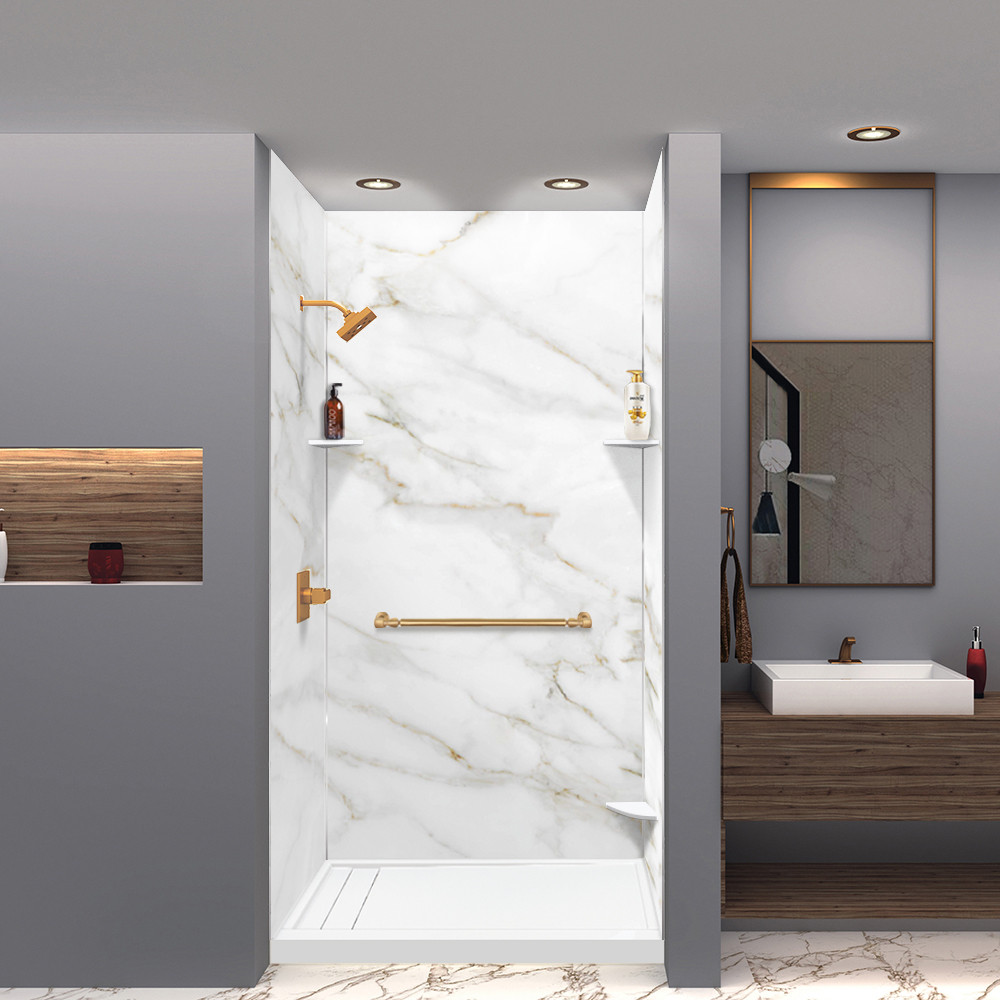 Transolid TWK483696-KI80H Titan 48-in x 39-in x 96-in Shower Wall Trimmable Kit, Summit Gold (Honed)