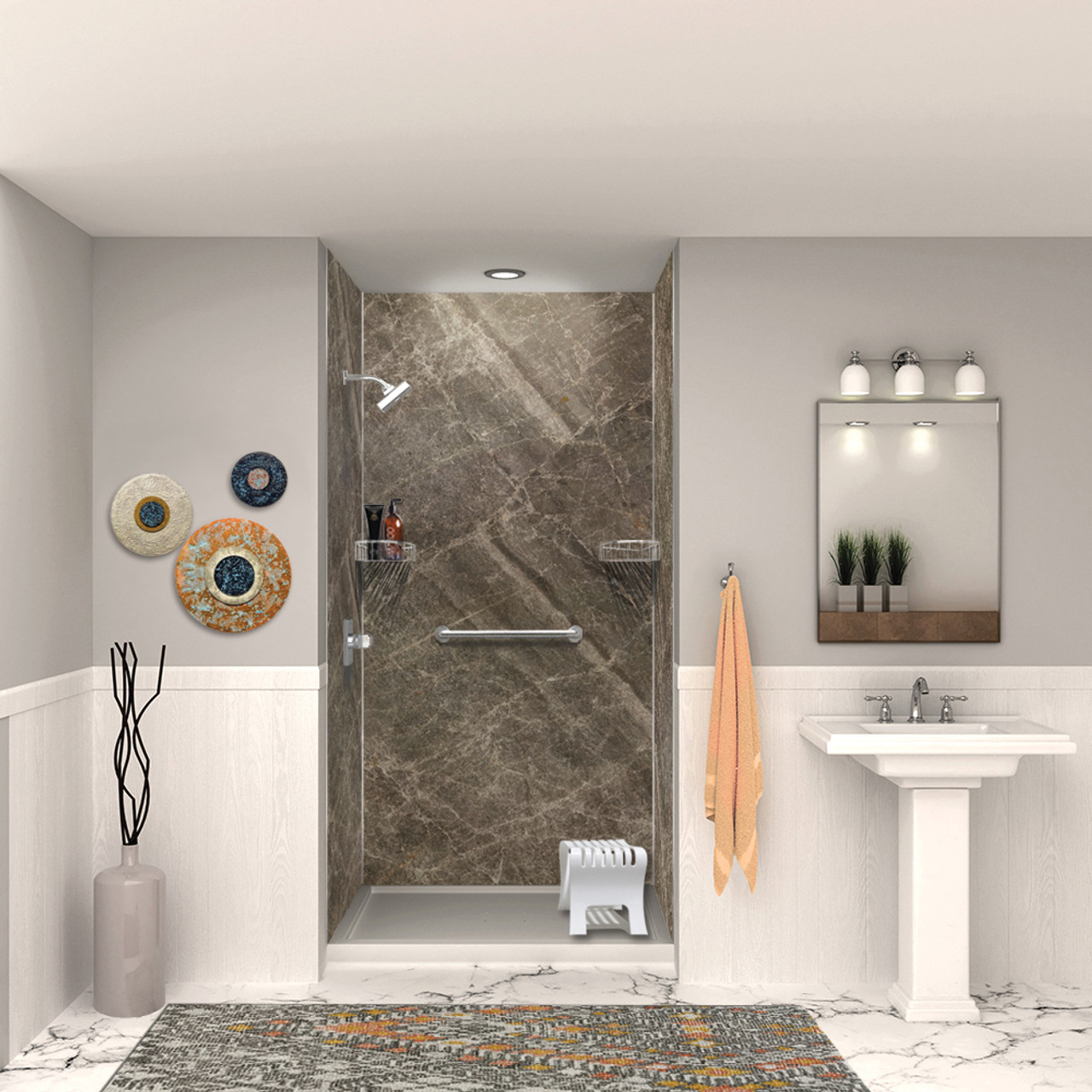 Transolid TWK483696-KI82H Titan 48-in x 39-in x 96-in Shower Wall Trimmable Kit, Sahara (Honed)