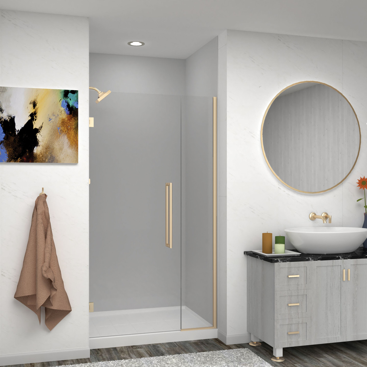 EHTB40287610C-T-CB Elizabeth 40-in W x 76-in H Hinged Shower Door in Champagne Bronze with Clear Glass